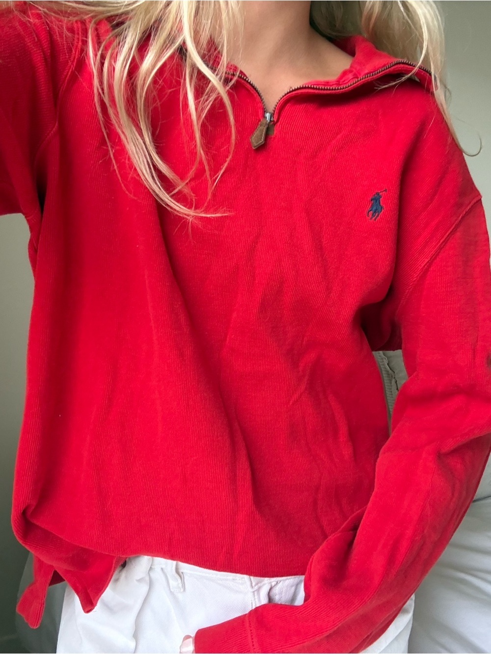 Ralph Lauren Red Cotton Quarter-Zip Pullover